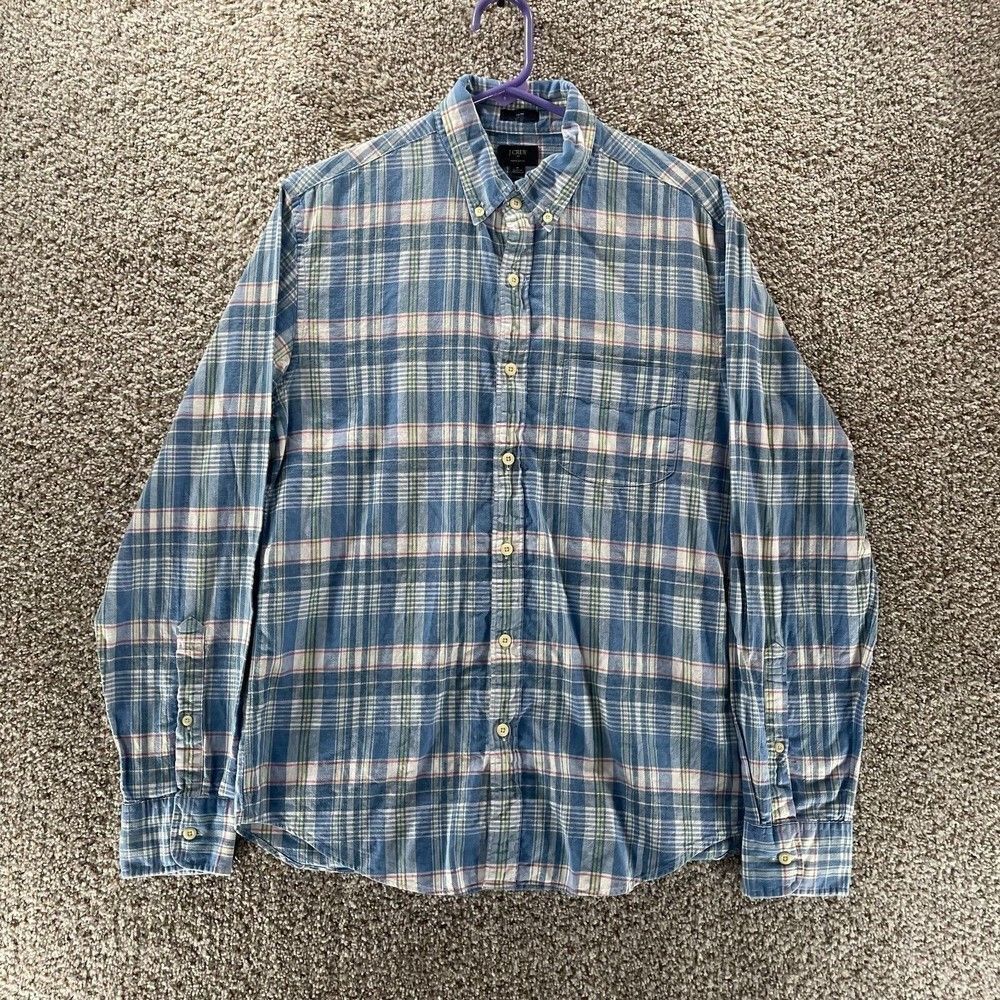 J Crew Shirt Adult Medium Blue Plaid Slim Fit Button Up Normcore Casual Preppy